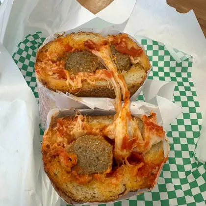 Meatball parm sandwich on sourdough